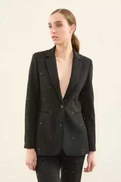 Cheap Peserico Blazer Monopetto In Tela Compatta E Baguettes Scintillanti