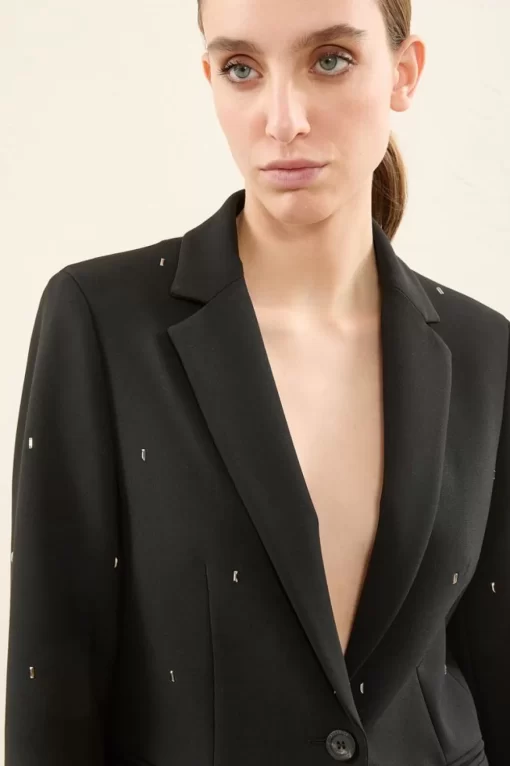 Cheap Peserico Blazer Monopetto In Tela Compatta E Baguettes Scintillanti