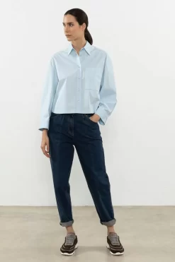 Shop Peserico Camicia Crop In Popeline Stretch