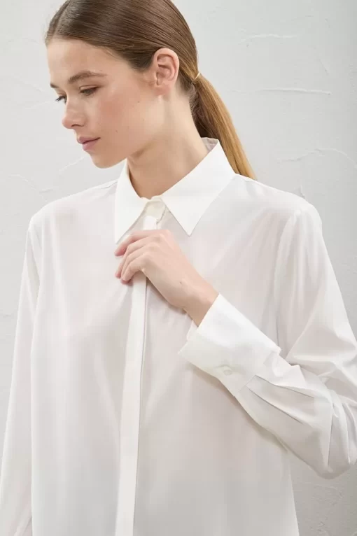 Online Peserico Camicia In Crepe De Chine Di Seta Stretch