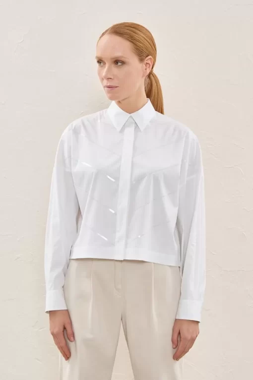 Flash Sale Peserico Camicia Ricamata In Popeline Stretch