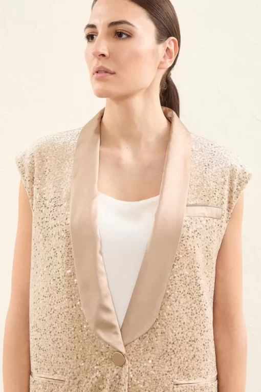 Hot Peserico Gilet Smoking In Velluto Ricamato Con Paillettes