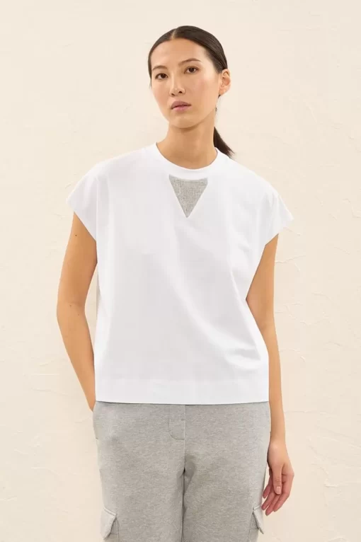 Best Peserico T-Shirt Crop Con Triangolo Punto Luce