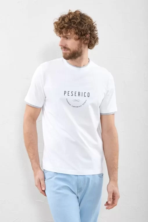 Hot Peserico T-Shirt In Jersey Di Puro Cotone Mako Con Stampa