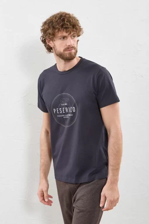 New Peserico T-Shirt In Jersey Di Puro Cotone Mako Con Stampa