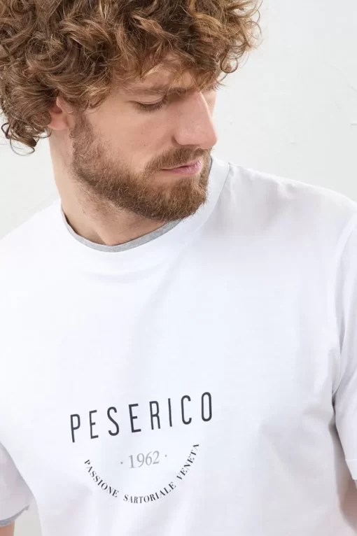 Hot Peserico T-Shirt In Jersey Di Puro Cotone Mako Con Stampa