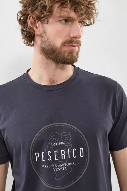 New Peserico T-Shirt In Jersey Di Puro Cotone Mako Con Stampa